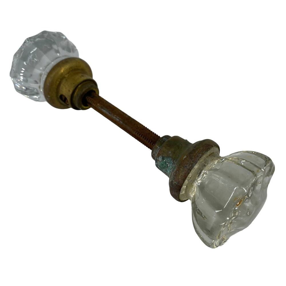 Vintage Clear Glass Door Knob Set Antique Renovation Restoration Old Cottage
